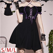 Gothic Black Short Sleeve Dress Punk Cosplay Costume