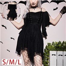 Gothic Black Short Sleeve Dress Sexy Punk Cosplay Costume