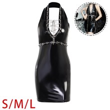 Women's Gothic PU Leather Sleeveless Sexy Backless Dress