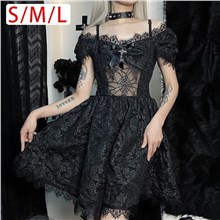 Gothic Black Lace Short Sleeve Dress Punk Cosplay Costume
