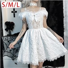 Gothic White Lace Short Sleeve Dress Punk Cosplay Costume