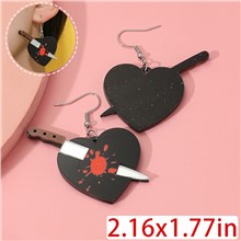Gothic Acrylic Red Bloody Knife Love Heart Earrings