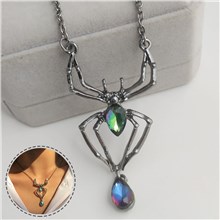 Vintage Gothic Spider Necklace Halloween Crystal Spider Pendant Necklace