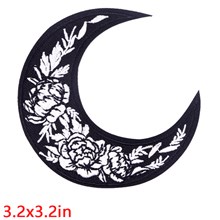 Gothic Black Moon Flowers Embroidered Badge Patch