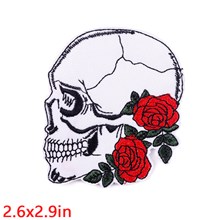 Gothic Skull Rose Embroidered Badge Patch