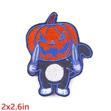 Animal Holding Knife Scary Pumpkin Cat Embroidered Badge Patch
