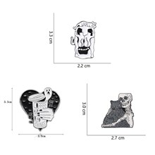 Gothic Punk Halloween Black Cat Skull Enamel Pins Brooch Badge Set