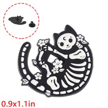 Gothic Flower Skeleton Cat Enamel Pin Brooch Badge