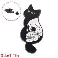 Gothic Skull Black Cat Enamel Pin Brooch Badge