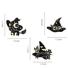 Gothic Magic Hat Black Cat Enamel Pin Brooch Badge Set