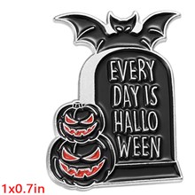 Gothic Bat Pumpkin Enamel Pin Brooch Black Art Badge