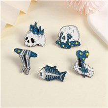 Funny Gothic Skull Fishbone Enamel Pins Brooch Badge Set