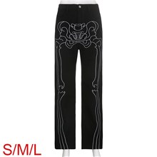 Women Gothic Cargo Pants Loose Low Waist Trousers Wide Leg Baggy Jeans