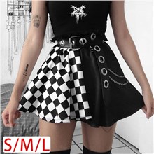 Women's High Waisted A-line Gothic Skirt Short Flare Mini Plaid Punk Pleated Skirt