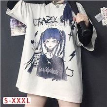 Women Summer Gothic T-Shirt Anime Aesthetic Print Harajuku Fashion Casual Tops