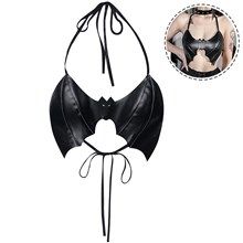 Women's Gothic Bat Black PU Sleeveless Crop Tops Punk Tanks Sexy Tees Vest