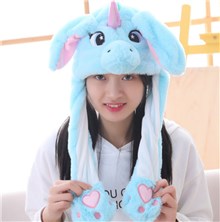 Blue Unicorn Ear Moving Jumping Hat Funny Plush Hat Unisex Earflaps Movable Ears Hat Cosplay Party Hat