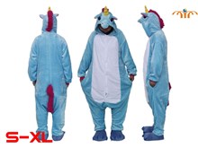 Unisex Adult Unicorn Blue Kigurumi Onesie Cosplay Animal Jumpsuit Costume