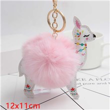 Cute Alpaca Llama Puff Ball Pom Pom Keychain Key Ring
