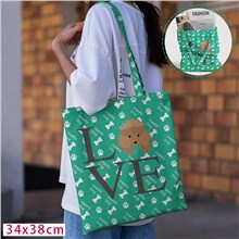 Love Poodle Green Canvas Shoulder Bag Shopping Bag