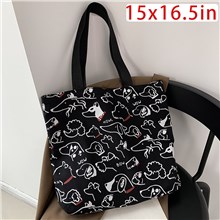 Cute Cartoon Dogs Black Canvas Shopping Bag Tote Bag Shoulder Bag