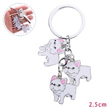 French Bulldog White Pet Dog ID Tag Keychain Cute Portable Metal Keying Key Decor Car Keyring 