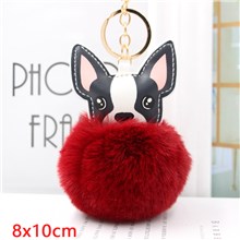 Cute French Bulldog Puff Ball Pom Pom Keychain Key Ring