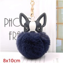 Cute French Bulldog Puff Ball Pom Pom Keychain Key Ring