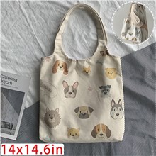 Cute Cartoon Schnauzer Pug Dog Canvas Shopping Bag Tote Bag Shoulder Bag