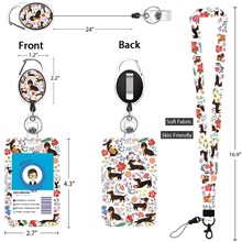 Funny Dachshund Dog Lanyard Card Holder Case Cute Holder Retractable Badge Reel Clip Set