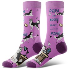Novelty Husky Books Socks Funny Pet Dog Socks