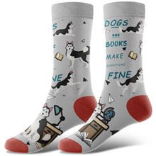 Novelty Husky Books Socks Funny Pet Dog Socks