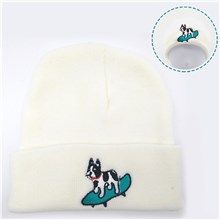 Boston Terrier White Knit Hat 