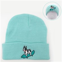 Boston Terrier Blue Knit Hat 