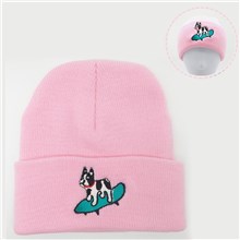 Boston Terrier Pink Knit Hat 