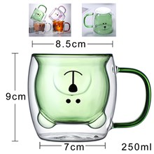 Cute Bear Green Tea Coffee Cup Milk Couple Double Wall Glass Mug