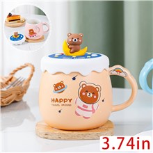 Funny Coffee Mug, Cute Ceramic Bear Mugs, Lovely Animal Tea Cups with Lid and Spoon