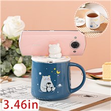 Funny Coffee Mug, Cute Ceramic Polar Bear Mugs, Lovely Animal Tea Cups with Lid and Spoon