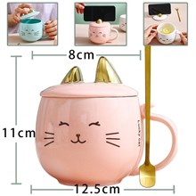 Cute Cat Pink Coffee Mug Ceramic Cup 