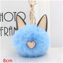 Cute Blue Cat Puff Ball Pom Pom Keychain Key Ring