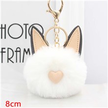 Cute White Cat Puff Ball Pom Pom Keychain Key Ring