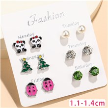 Cartoon Panda Ladybug Earrings Set For Kids