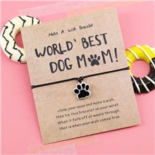 Cat Dog Paw Black Adjustable Wrap Strand Rope Bracelet With Wish Card 