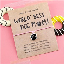 Cat Dog Paw Pink Adjustable Wrap Strand Rope Bracelet With Wish Card 