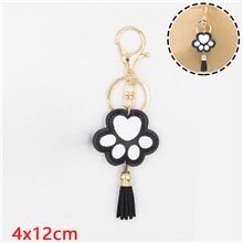 Cute PU Black Cat Dog Paw Tassels Alloy Keychain Key Ring