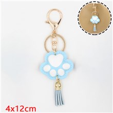 Cute PU Blue Cat Dog Paw Tassels Alloy Keychain Key Ring