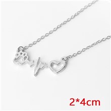 Cute Animal Cat Dog Puppy Footprint Bracelet Love ECG Heart Heartbeat Paw Print Pendant Necklace