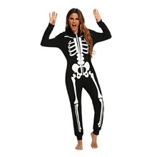 Halloween Skeleton Women Party Costume Print Long Sleeve Jumpsuit Outfit