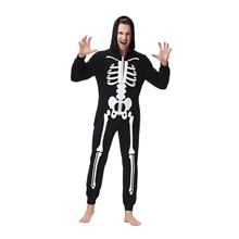 Halloween Skeleton Men Party Costume Print Long Sleeve Jumpsuit Outfit