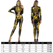 Halloween Gothic Skeleton Women Party Costume Print Long Sleeve Jumpsuit Outfit